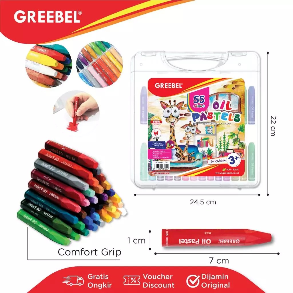 GREEBEL Crayon Kids Oil Pastels - 55C (Pilihan Lengkap & Mudah Digunakan Anak)