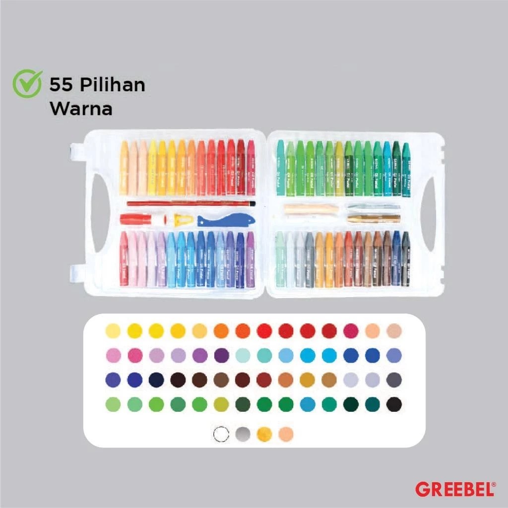 GREEBEL Crayon Kids Oil Pastels - 55C (Pilihan Lengkap & Mudah Digunakan Anak)