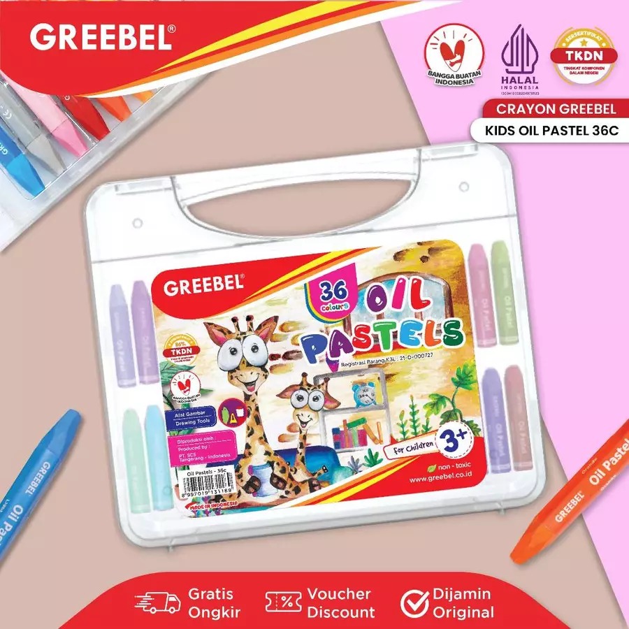 GREEBEL Crayon Kids Oil Pastels - 36C (Pilihan Lengkap & Mudah Digunakan Anak)