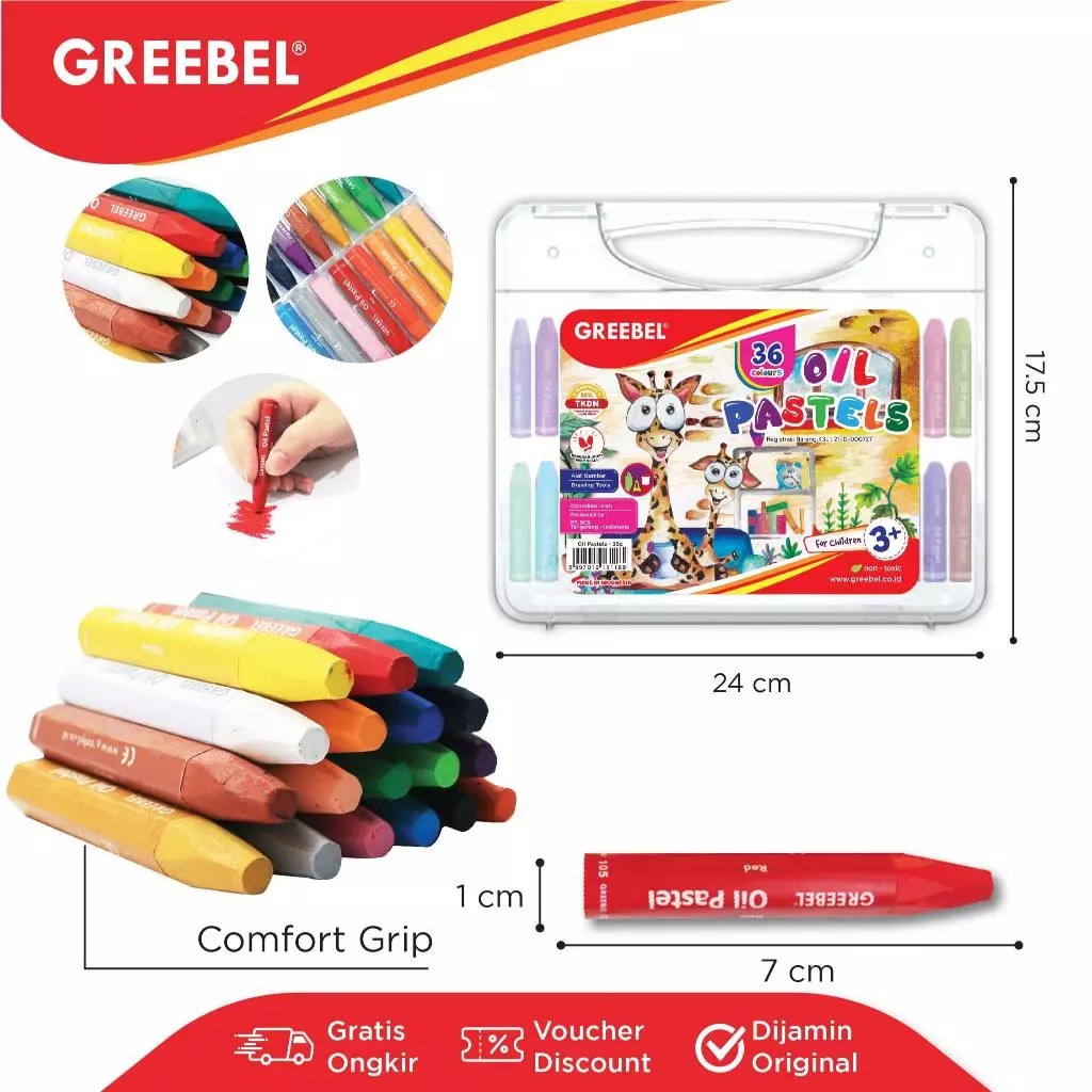 GREEBEL Crayon Kids Oil Pastels - 36C (Pilihan Lengkap & Mudah Digunakan Anak)