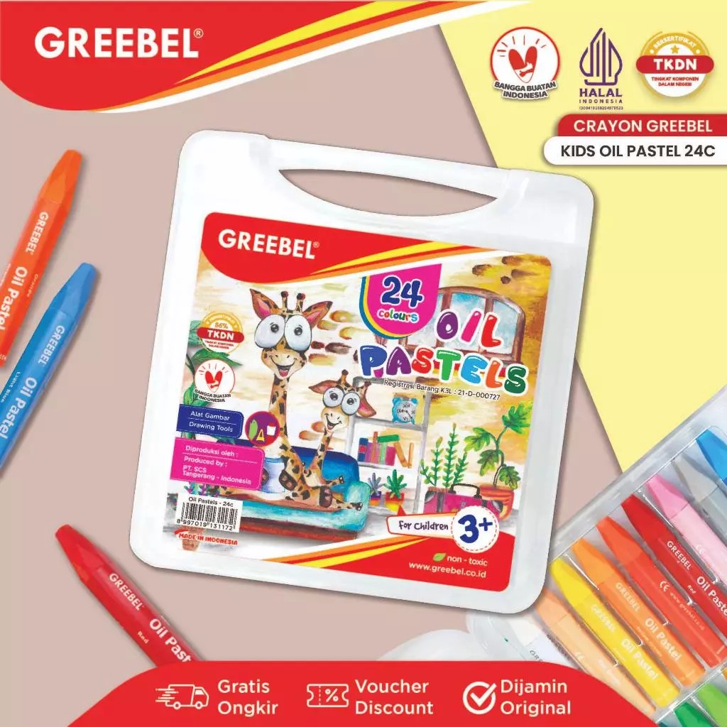 GREEBEL Crayon Kids Oil Pastels - 24C (Pilihan Lengkap & Mudah Digunakan Anak)