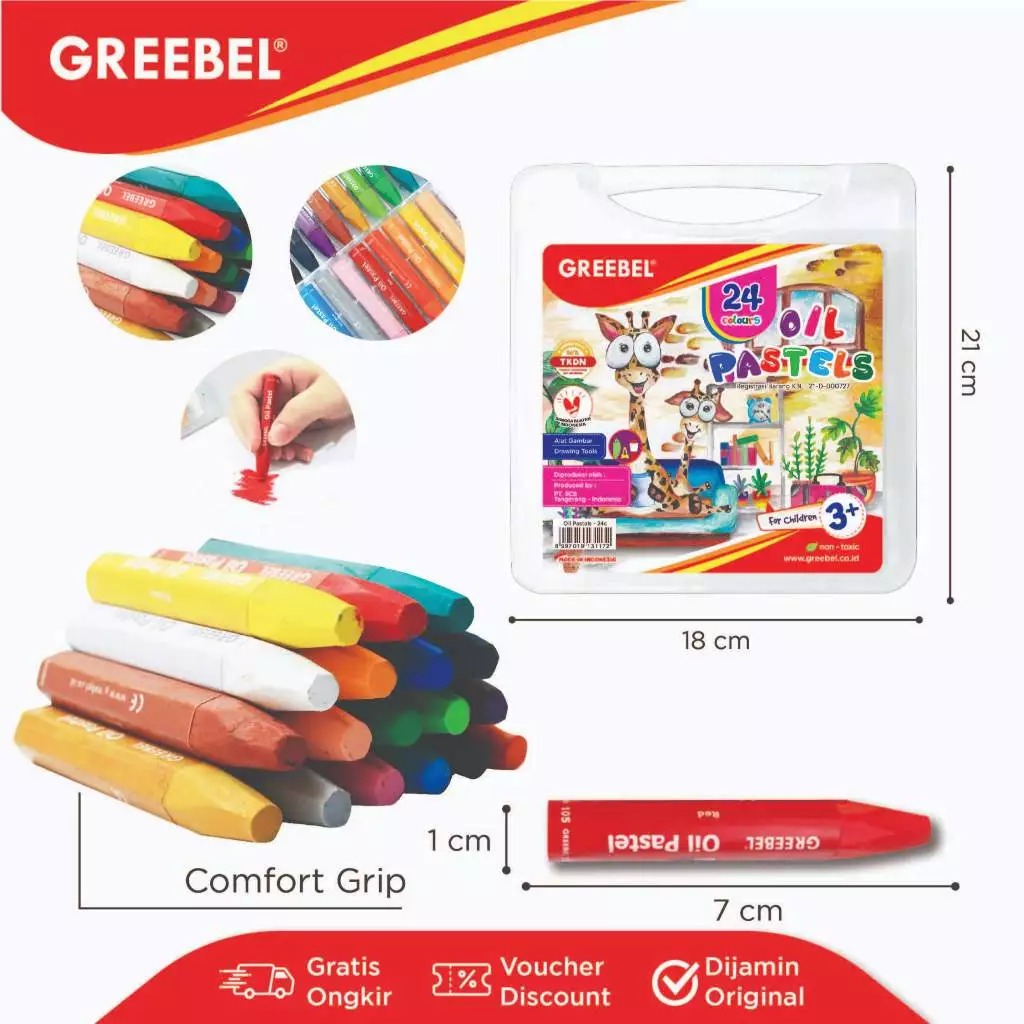 GREEBEL Crayon Kids Oil Pastels - 24C (Pilihan Lengkap & Mudah Digunakan Anak)
