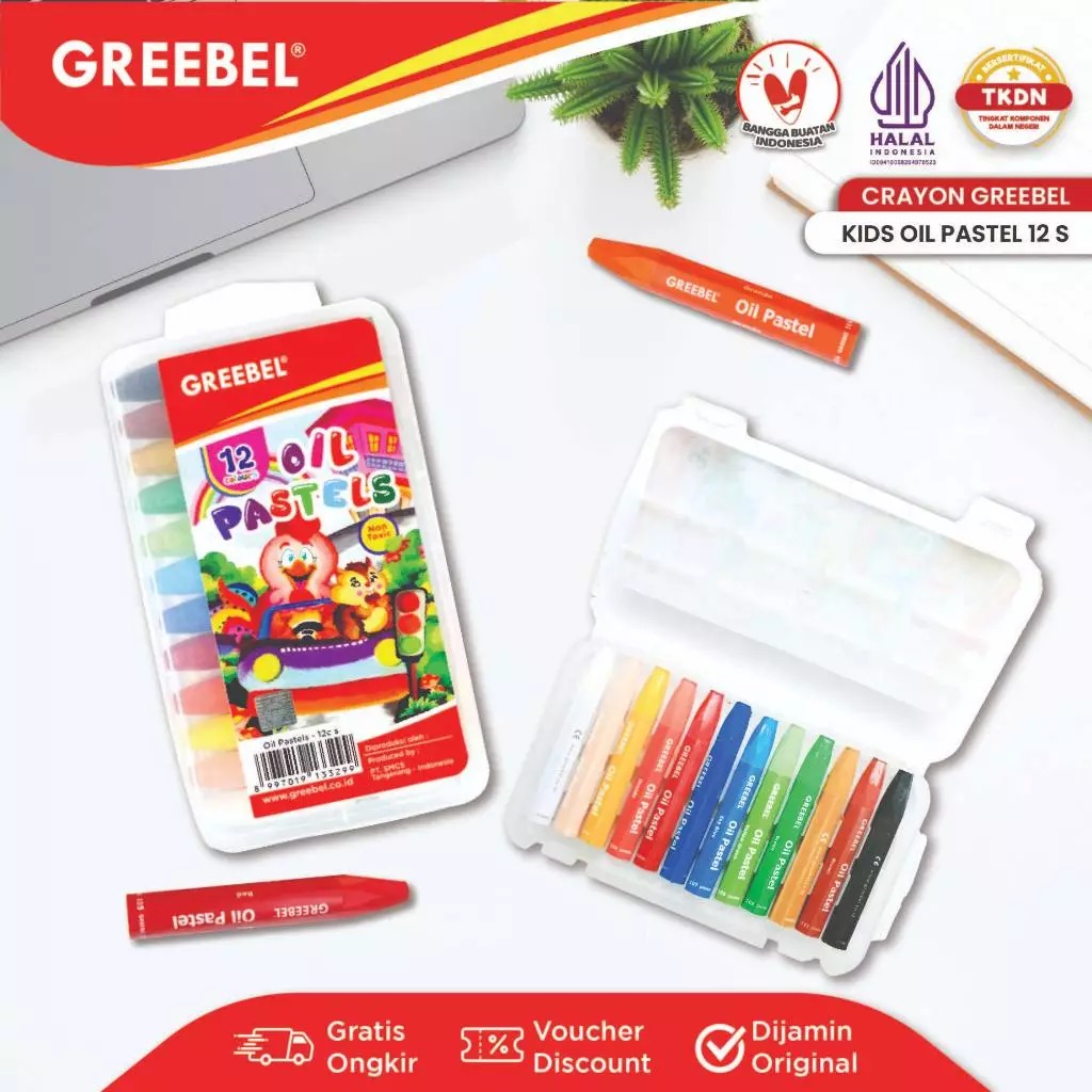 GREEBEL Crayon Kids Oil Pastels - 12C SET (Pilihan Lengkap & Mudah Digunakan Anak)