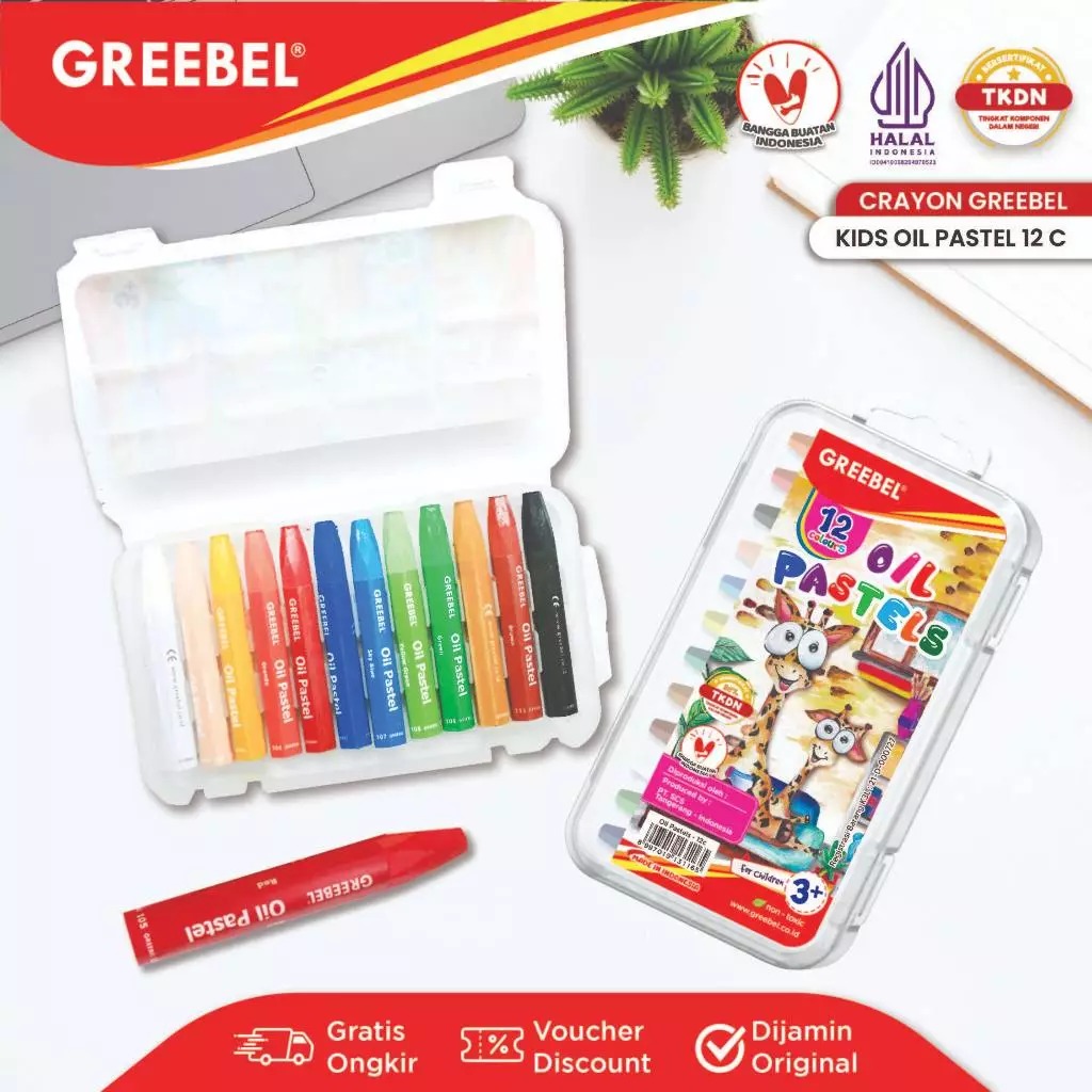 GREEBEL Crayon Kids Oil Pastels - 12C (Pilihan Lengkap & Mudah Digunakan Anak)