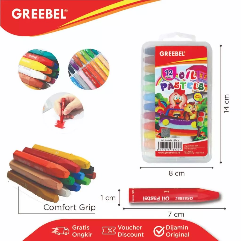 GREEBEL Crayon Kids Oil Pastels - 12C SET (Pilihan Lengkap & Mudah Digunakan Anak)
