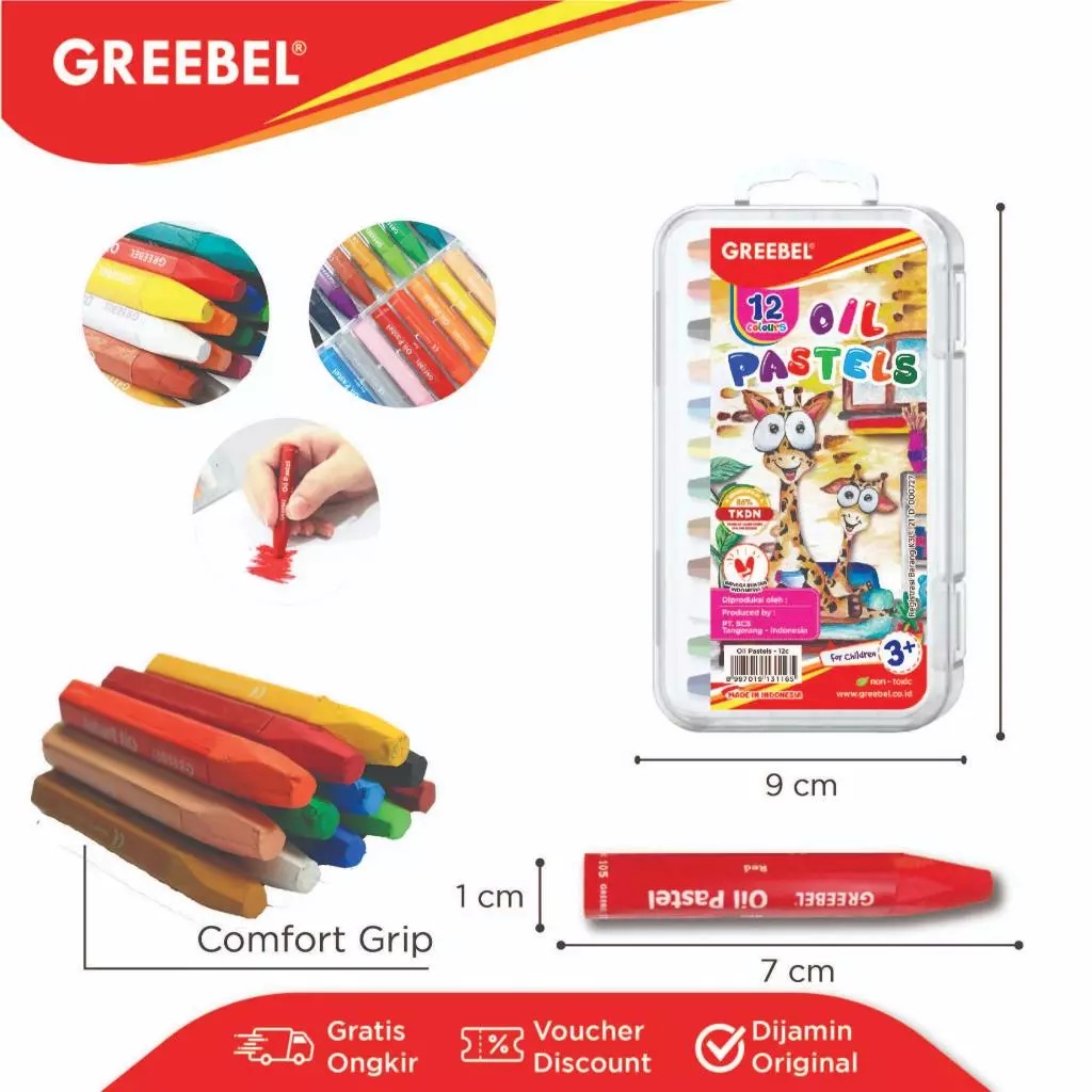 GREEBEL Crayon Kids Oil Pastels - 12C (Pilihan Lengkap & Mudah Digunakan Anak)