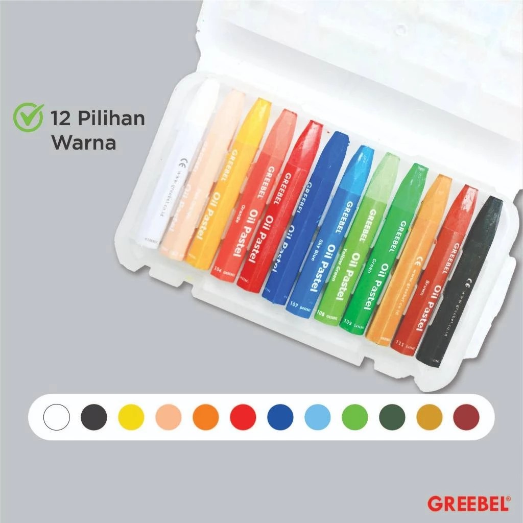 GREEBEL Crayon Kids Oil Pastels - 12C SET (Pilihan Lengkap & Mudah Digunakan Anak)