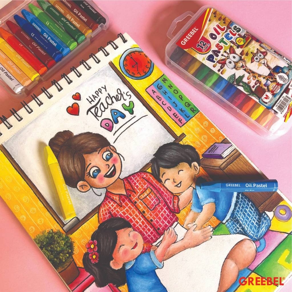 GREEBEL Crayon Kids Oil Pastels - 12C (Pilihan Lengkap & Mudah Digunakan Anak)
