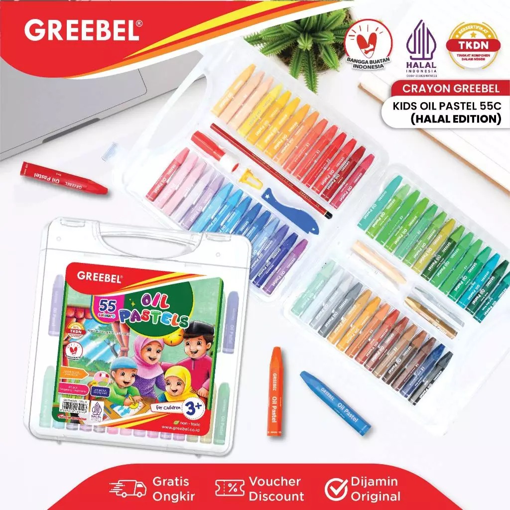 GREEBEL Crayon Oil Pastels HALAL Edition - 55C(H) Pilihan Lengkap & Mudah Digunakan Anak