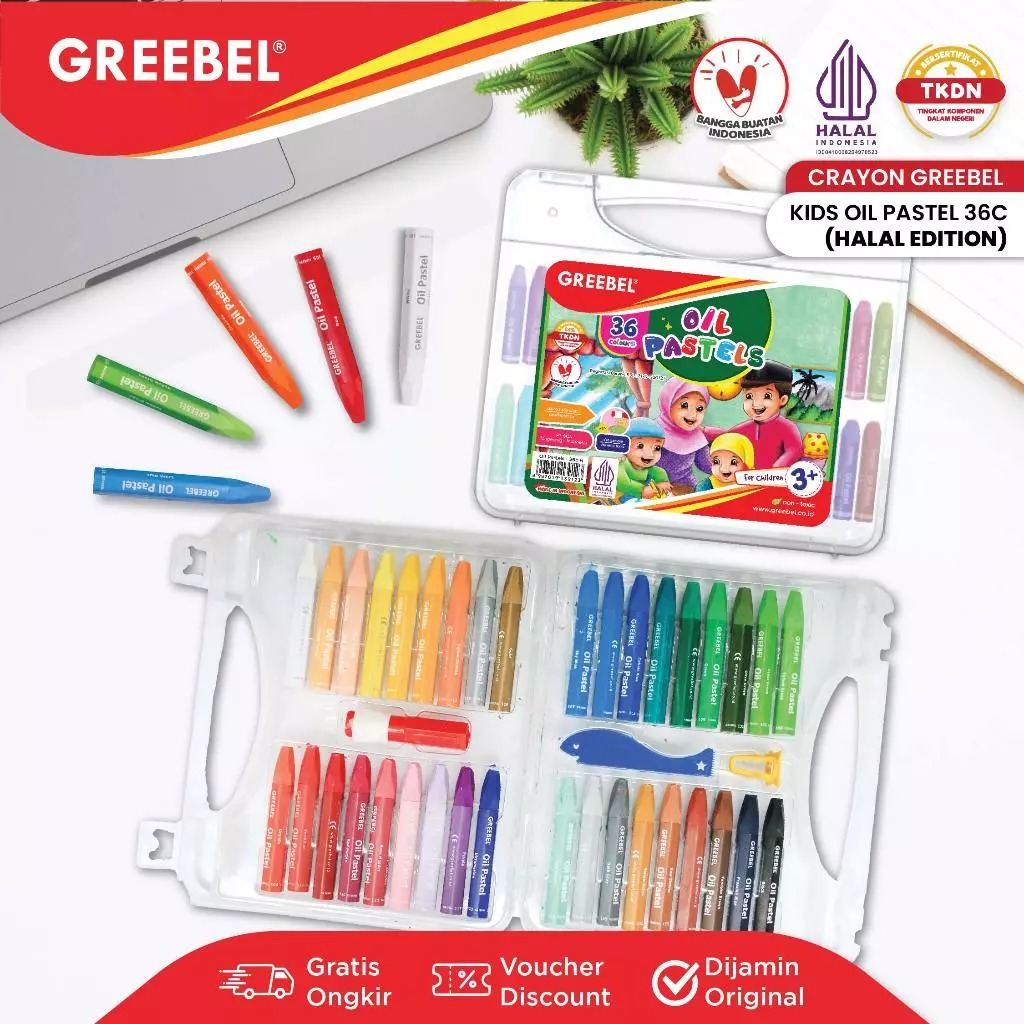 GREEBEL Crayon Oil Pastels HALAL Edition - 36C(H) Pilihan Lengkap & Mudah Digunakan Anak