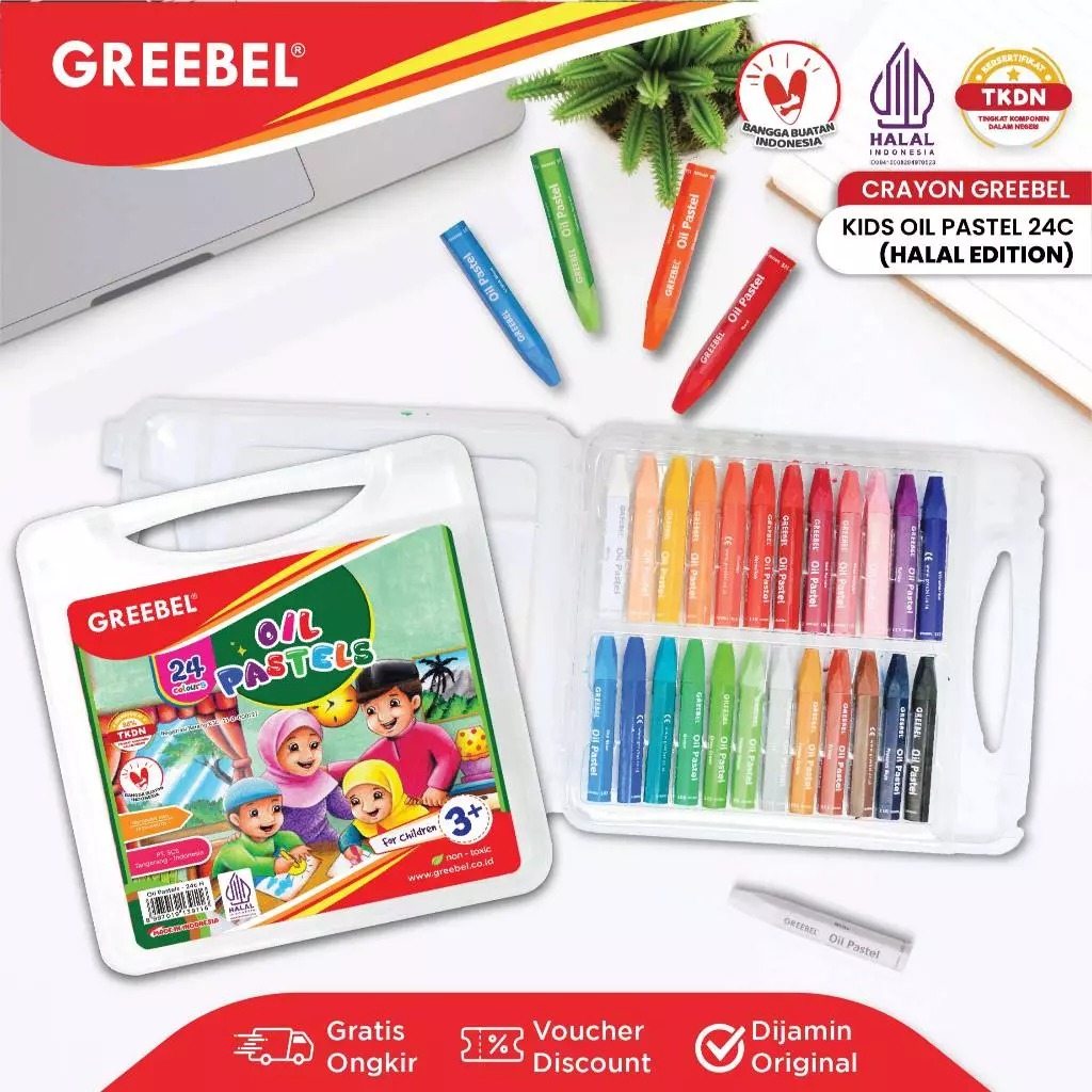 GREEBEL Crayon Oil Pastels HALAL Edition - 24C(H) Pilihan Lengkap & Mudah Digunakan Anak