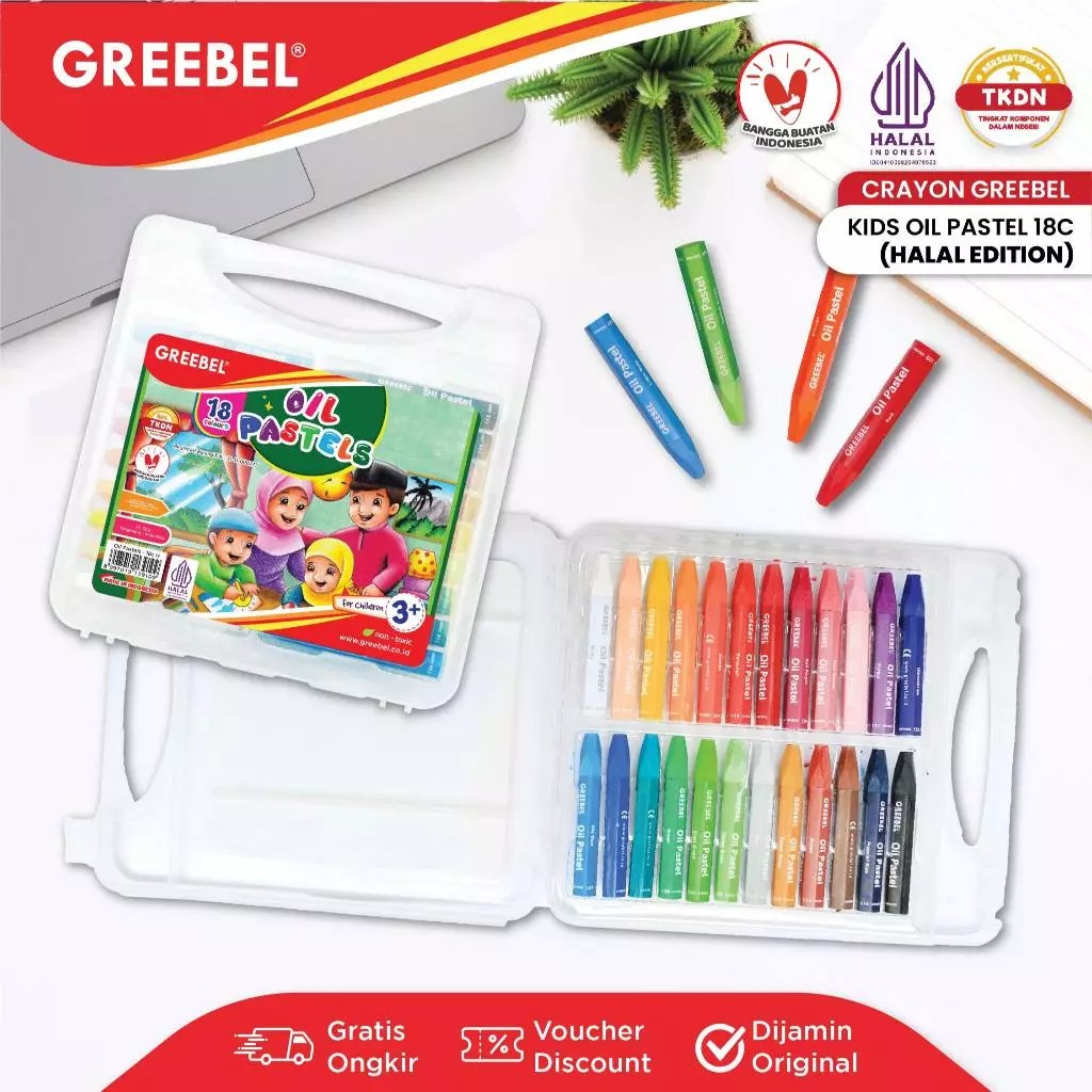 GREEBEL Crayon Oil Pastels HALAL Edition - 18C(H) Pilihan Lengkap & Mudah Digunakan Anak