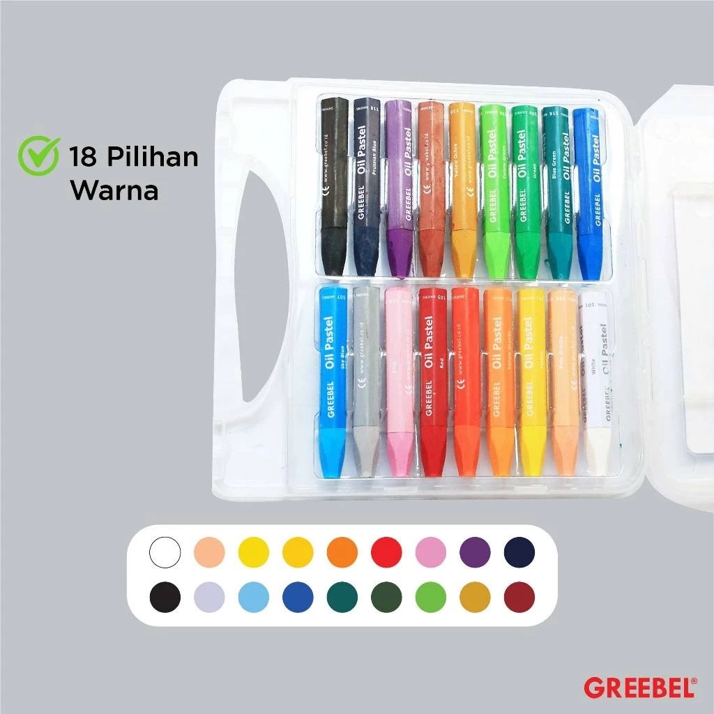 GREEBEL Crayon Kids Oil Pastels - 18C (Pilihan Lengkap & Mudah Digunakan Anak)