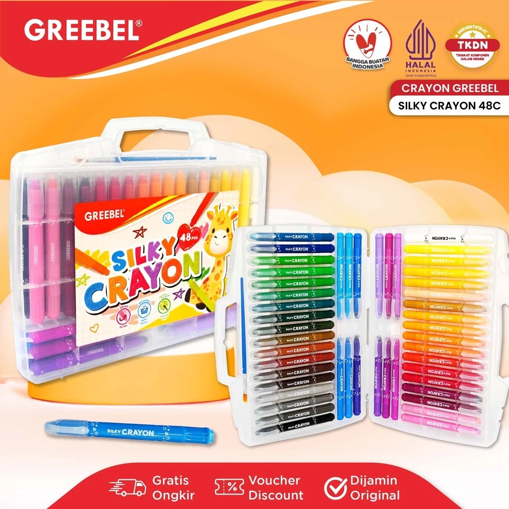 GREEBEL Silky Crayon Premium - 48C (Pilihan Lengkap & Mudah Digunakan Anak)