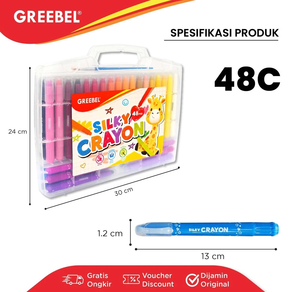 GREEBEL Silky Crayon Premium - 48C (Pilihan Lengkap & Mudah Digunakan Anak)