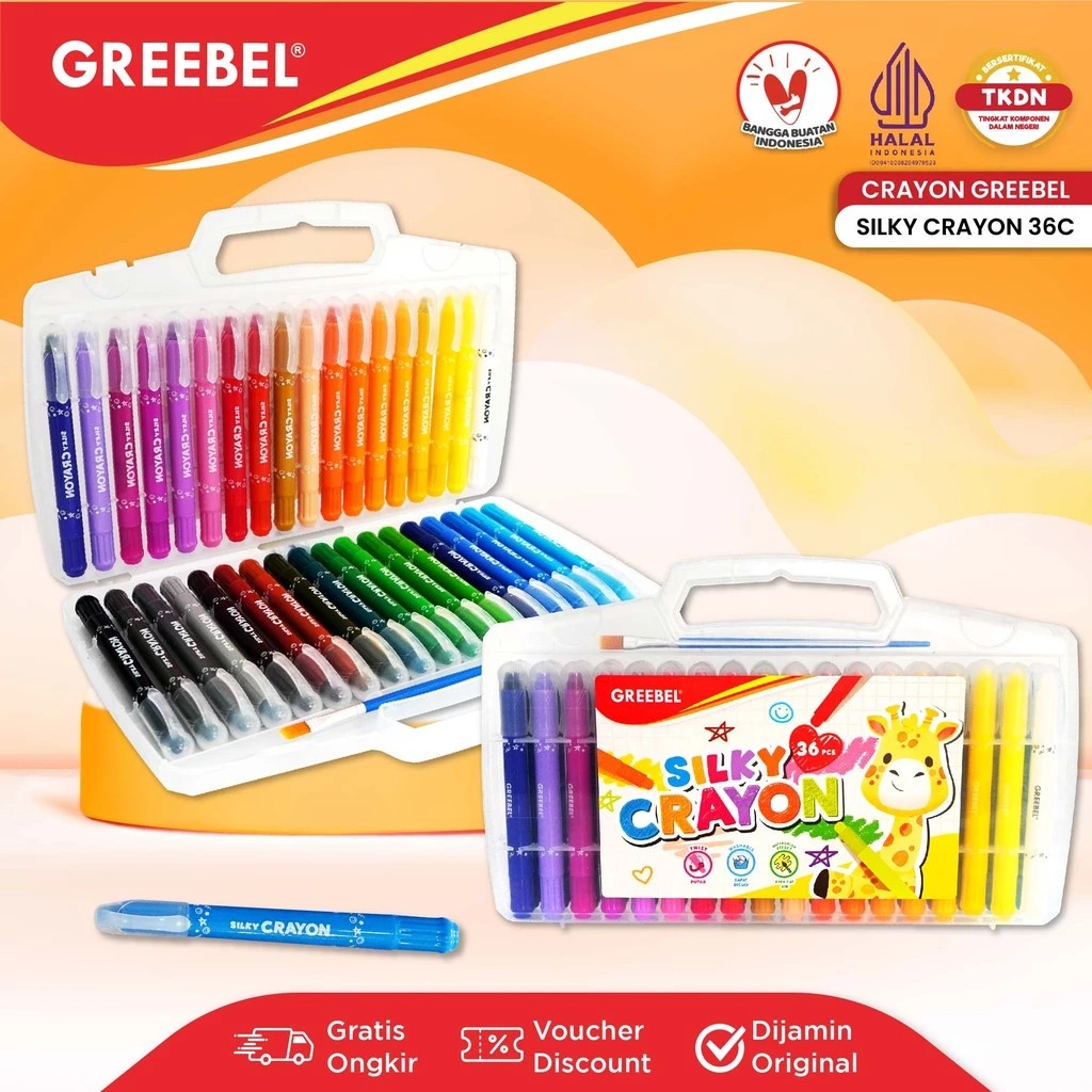 GREEBEL Silky Crayon Premium - 36C (Pilihan Lengkap & Mudah Digunakan Anak)