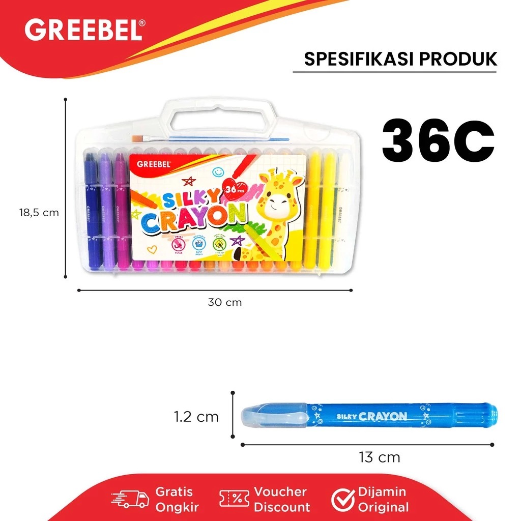 GREEBEL Silky Crayon Premium - 36C (Pilihan Lengkap & Mudah Digunakan Anak)