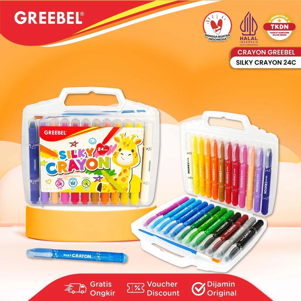GREEBEL Silky Crayon Premium - 24C (Pilihan Lengkap & Mudah Digunakan Anak)