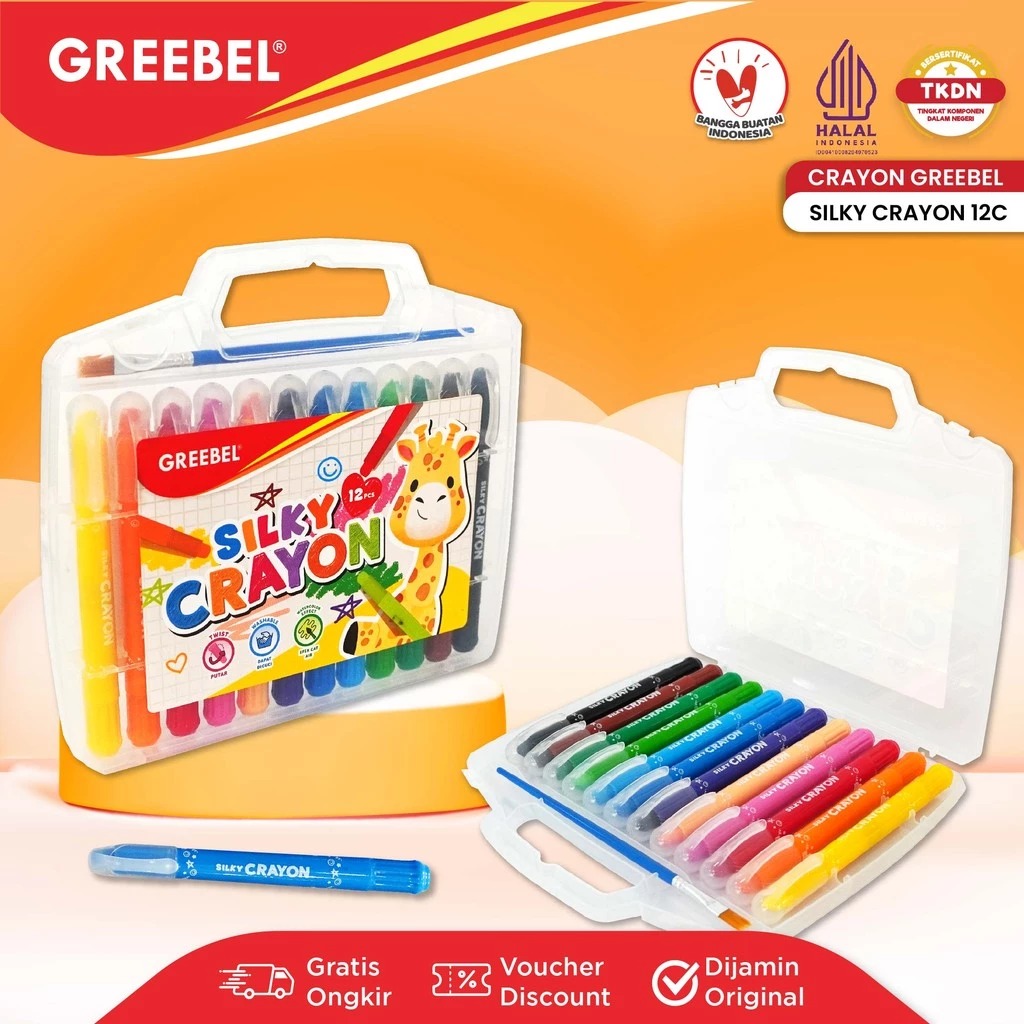 GREEBEL Silky Crayon Premium - 12C (Pilihan Lengkap & Mudah Digunakan Anak)