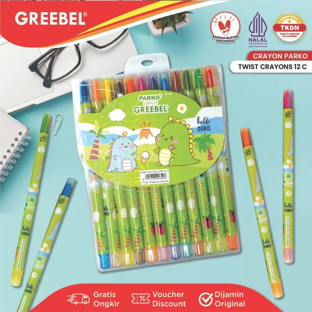 PARKO Twist Crayon 2512 - 12C (Crayon Putar & Mudah Digunakan Anak)