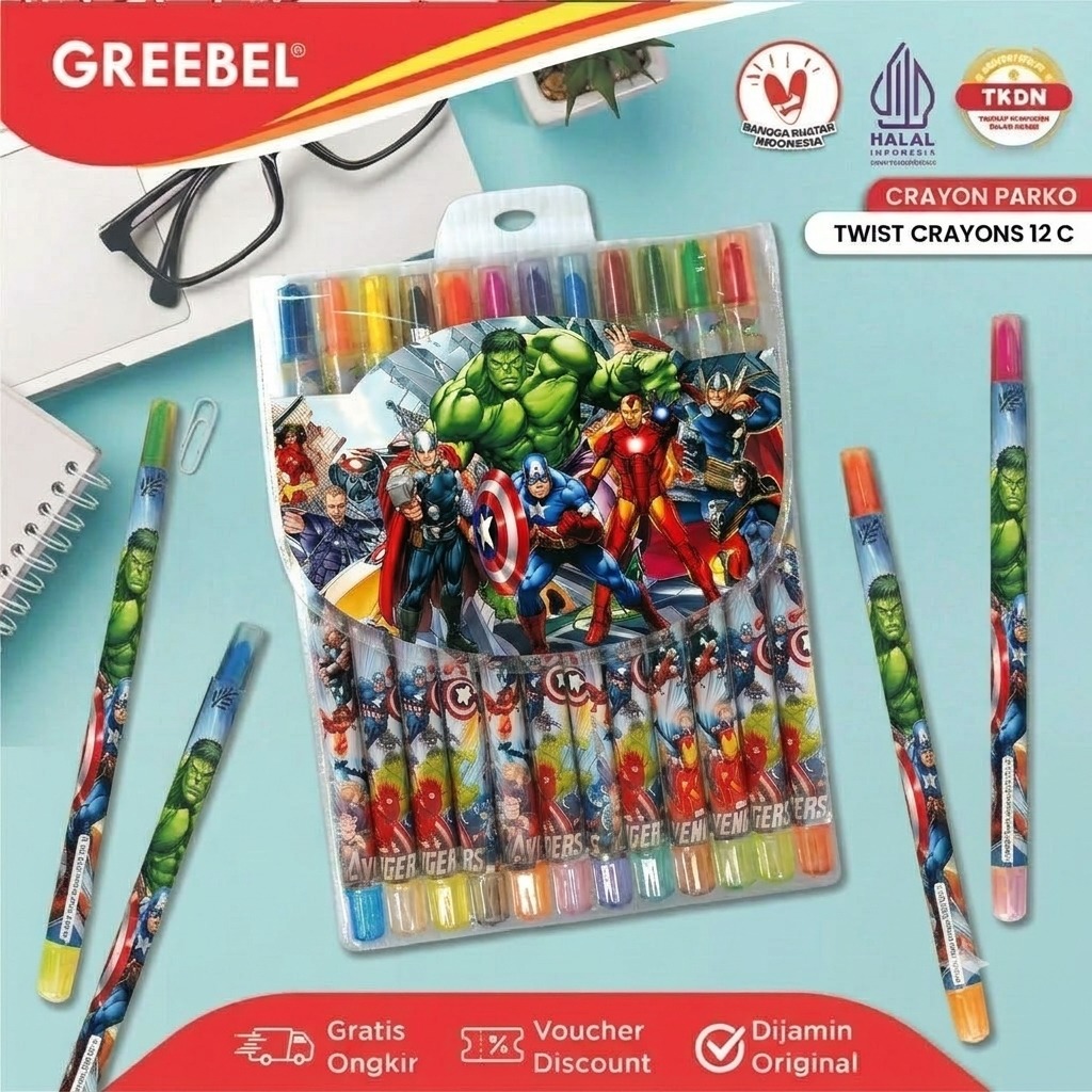 PARKO Twist Crayon - 12C (Crayon Putar & Mudah Digunakan Anak)