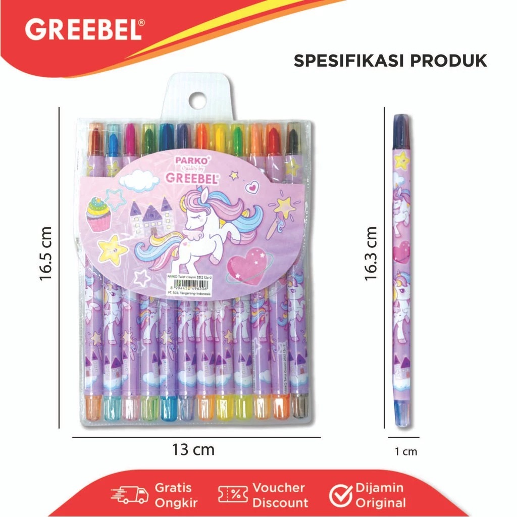 PARKO Twist Crayon 2512 - 12C (Crayon Putar & Mudah Digunakan Anak)