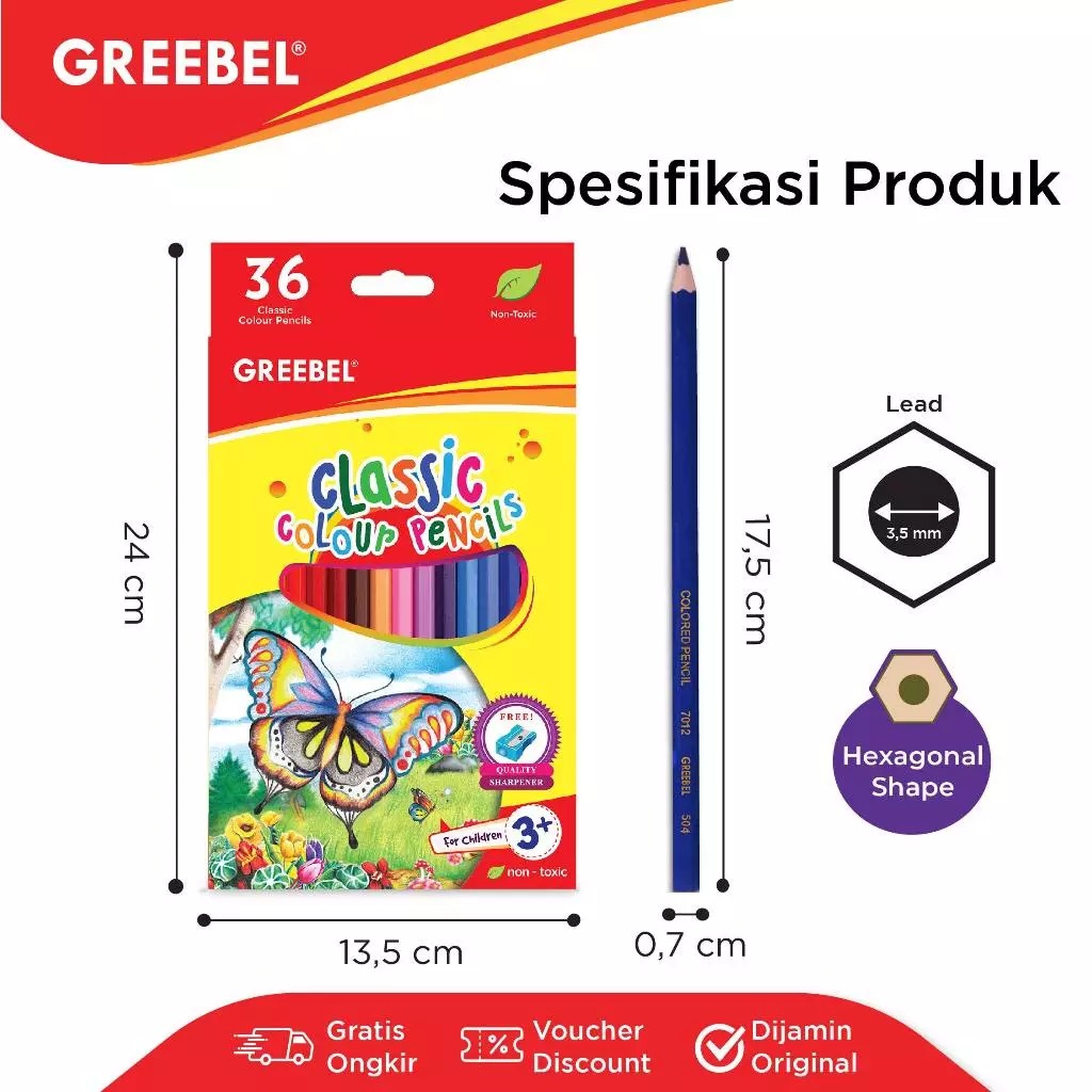 GREEBEL Classic Colour Pencils 7036 - 36C (Pensil Warna Original & Berkualitas)