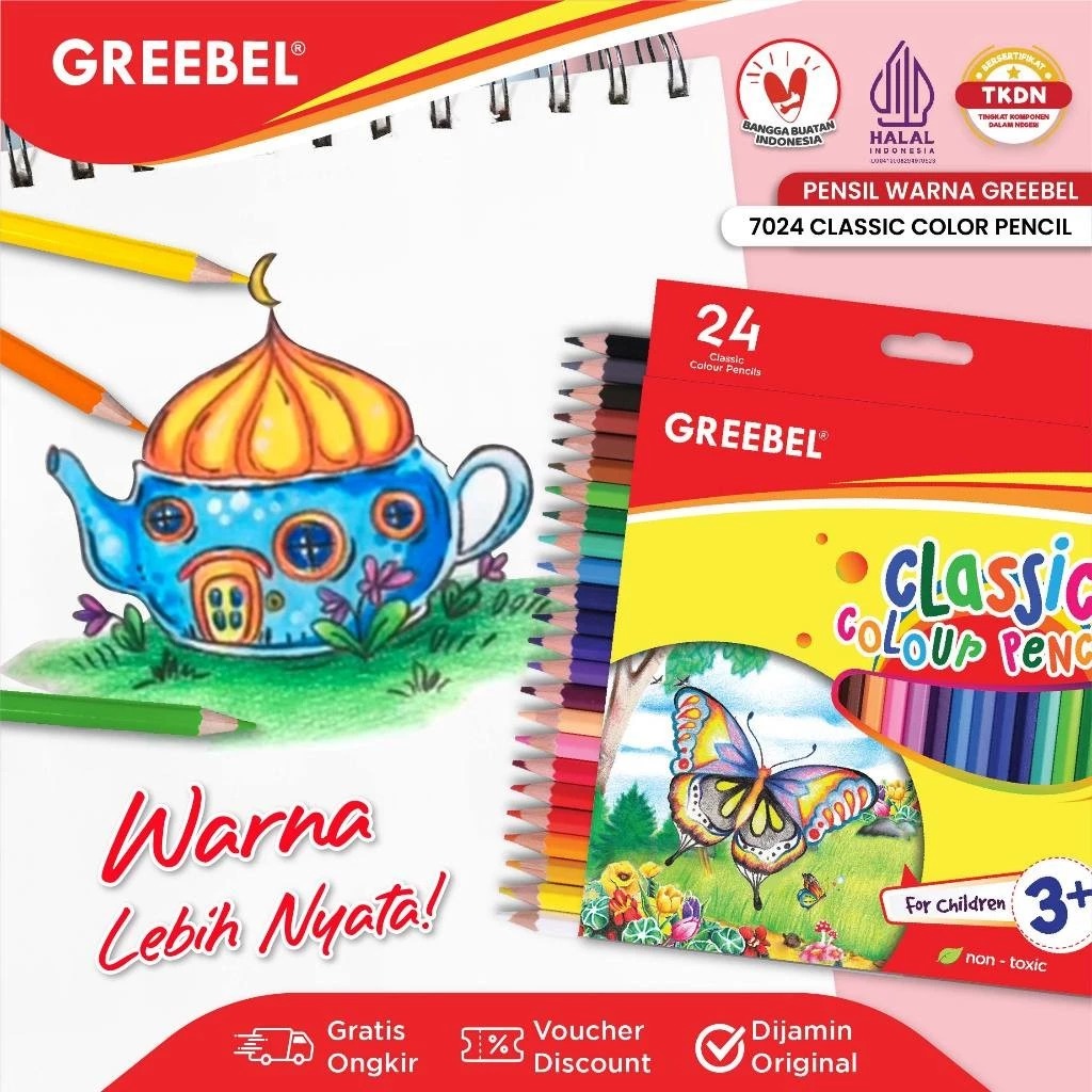 GREEBEL Classic Colour Pencils 7024 - 24C (Pensil Warna Original & Berkualitas)