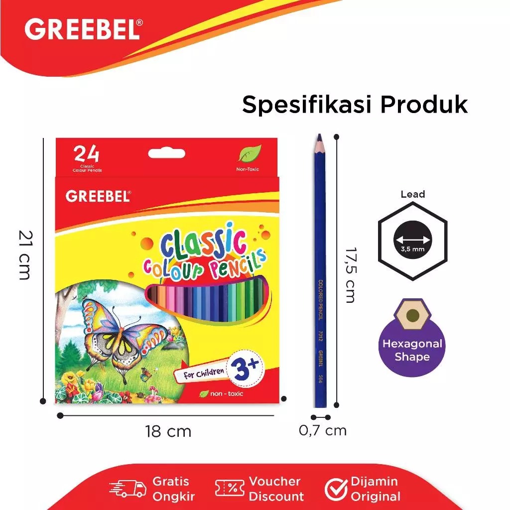 GREEBEL Classic Colour Pencils 7024 - 24C (Pensil Warna Original & Berkualitas)
