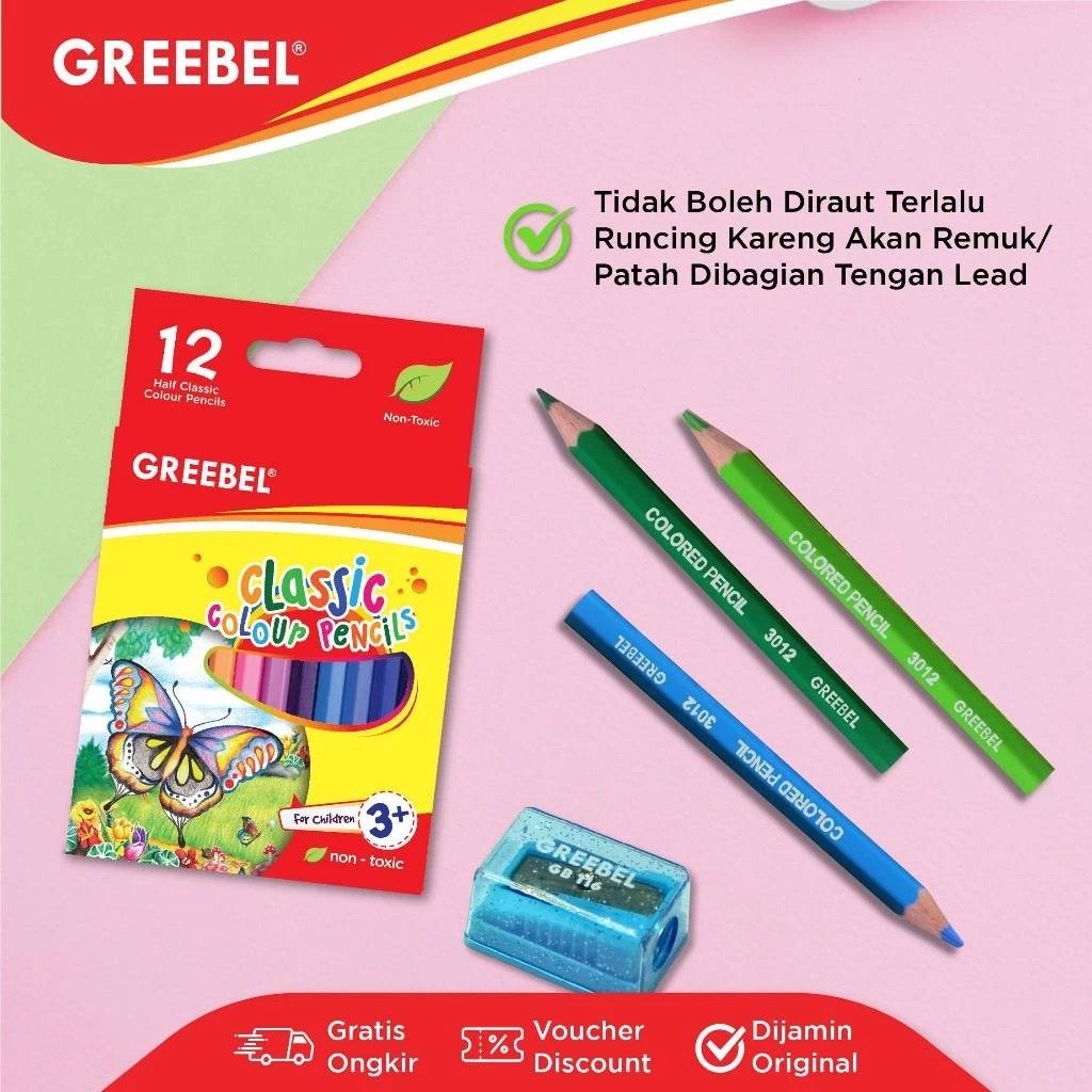 GREEBEL Classic Colour Pencils 3012 - 12C Half (Pensil Warna Original & Berkualitas)