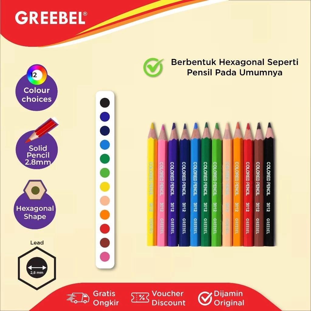 GREEBEL Classic Colour Pencils 3012 - 12C Half (Pensil Warna Original & Berkualitas)