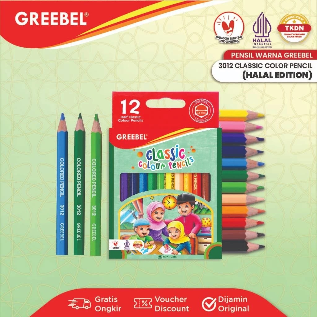 GREEBEL Classic Colour Pencils HALAL Edition 3012H - 12C Half (Pensil Warna Original & Berkualitas)