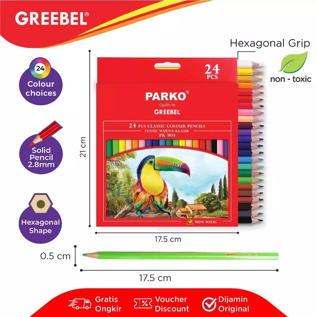 PARKO Classic Colour Pencils 904 - 24C (Pensil Warna Original & Berkualitas)