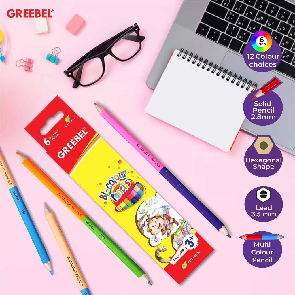 GREEBEL BI Colour Pencils 2in1 7206 - 12C (6 Pencils) 1 Pensil 2 Warna Original & Berkualitas