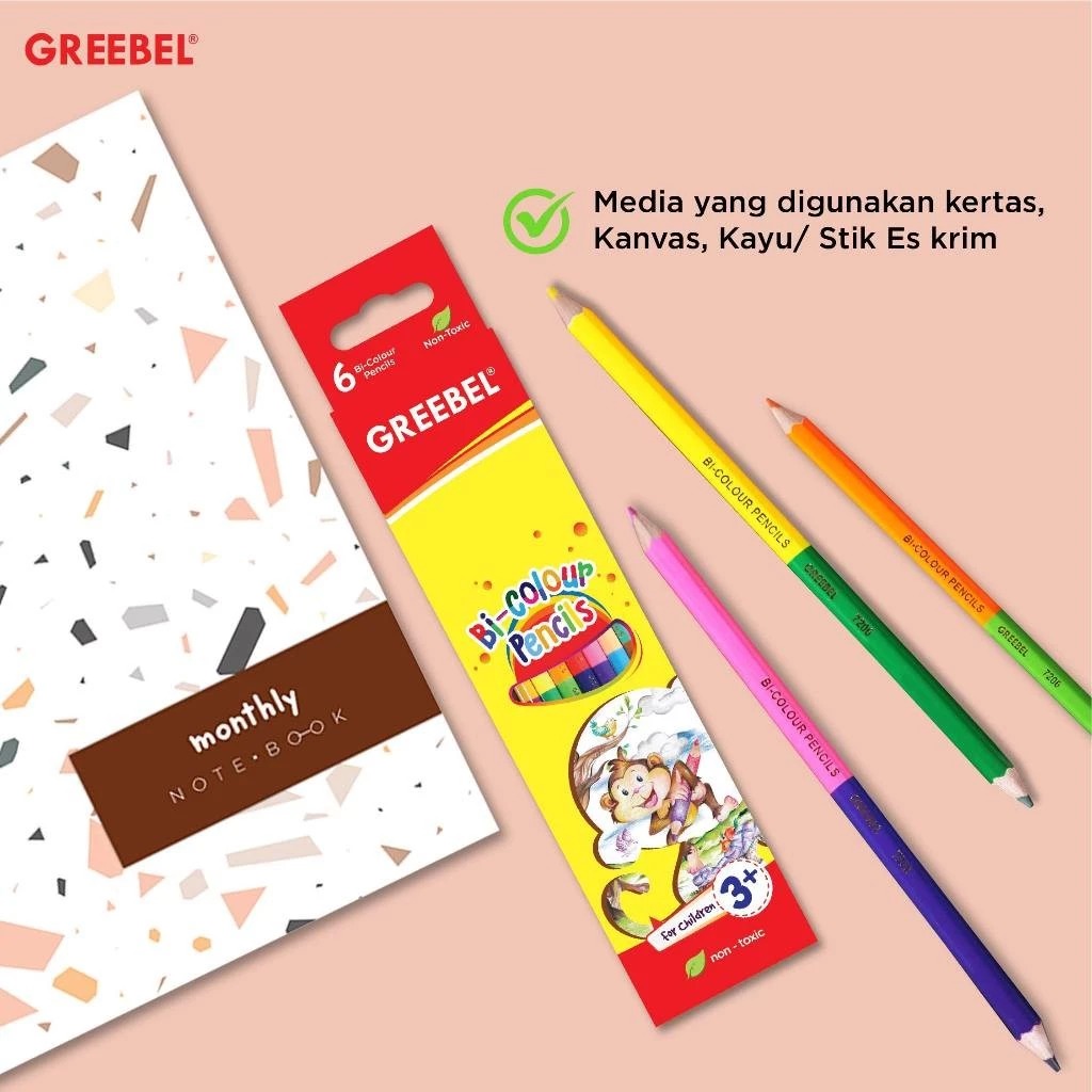 GREEBEL BI Colour Pencils 2in1 7206 - 12C (6 Pencils) 1 Pensil 2 Warna Original & Berkualitas