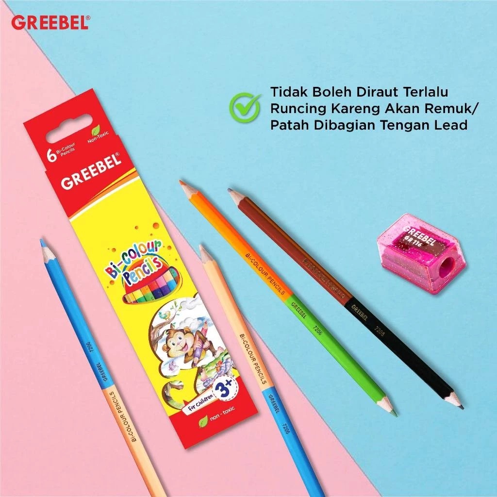 GREEBEL BI Colour Pencils 2in1 7206 - 12C (6 Pencils) 1 Pensil 2 Warna Original & Berkualitas