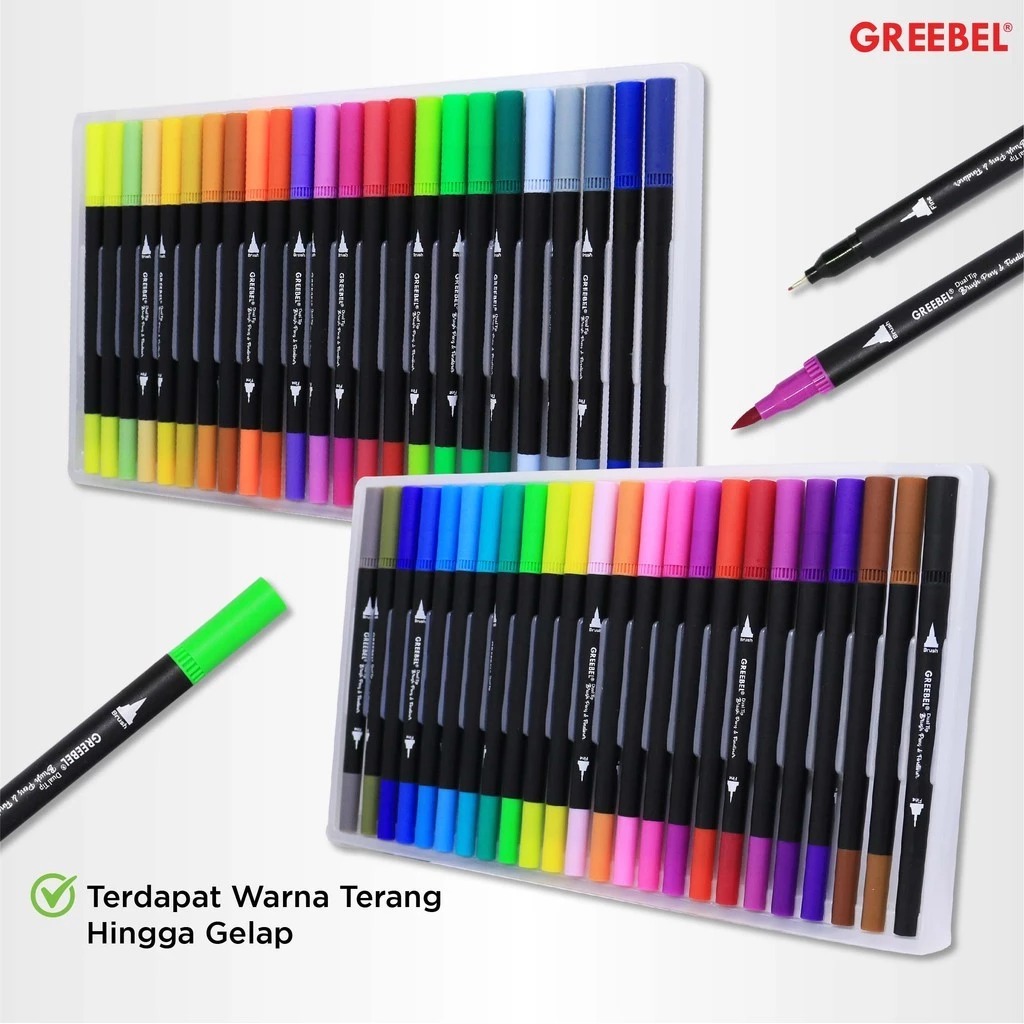 GREEBEL Dual Tip Brush Pen & Fineliner - 36C (Pena Kuas Warna Lettering & Sketsa)