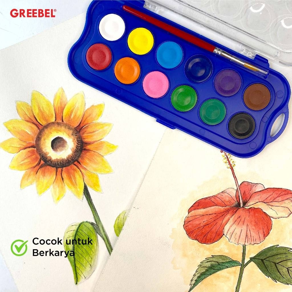 GREEBEL Watercolor Cake - 24C (Cat Air Mudah Digunakan & Berkualitas)