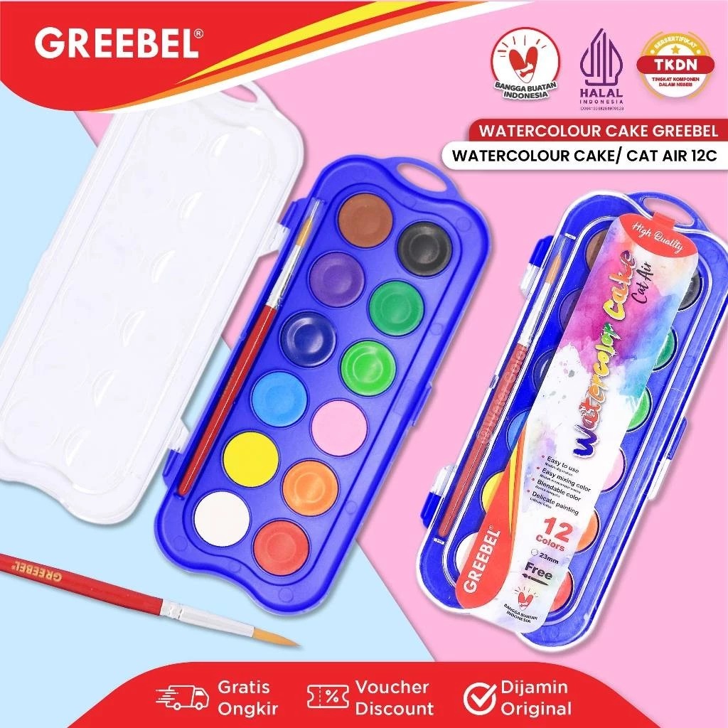 GREEBEL Watercolor Cake - 12C (Cat Air Mudah Digunakan & Berkualitas) GREEBEL Watercolor Cake - 12C (Cat Air Mudah Digunakan & Berkualitas)