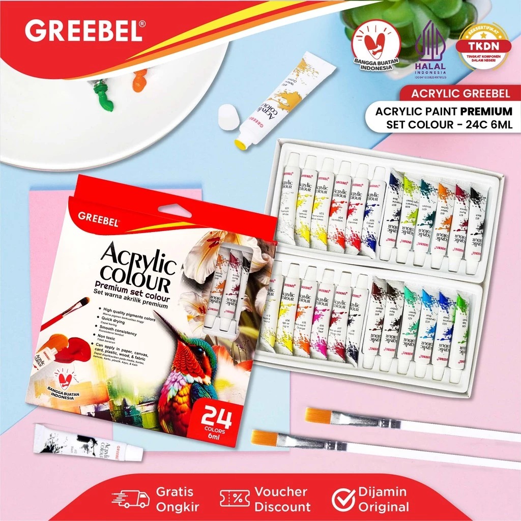 GREEBEL Acrylic Paint Colour Set - 24Cx6ml (Pilihan Warna Lengkap Cat Warna Akrilik) GREEBEL Acrylic Paint Colour Set - 24Cx6ml (Pilihan Warna Lengkap Cat Warna Akrilik)