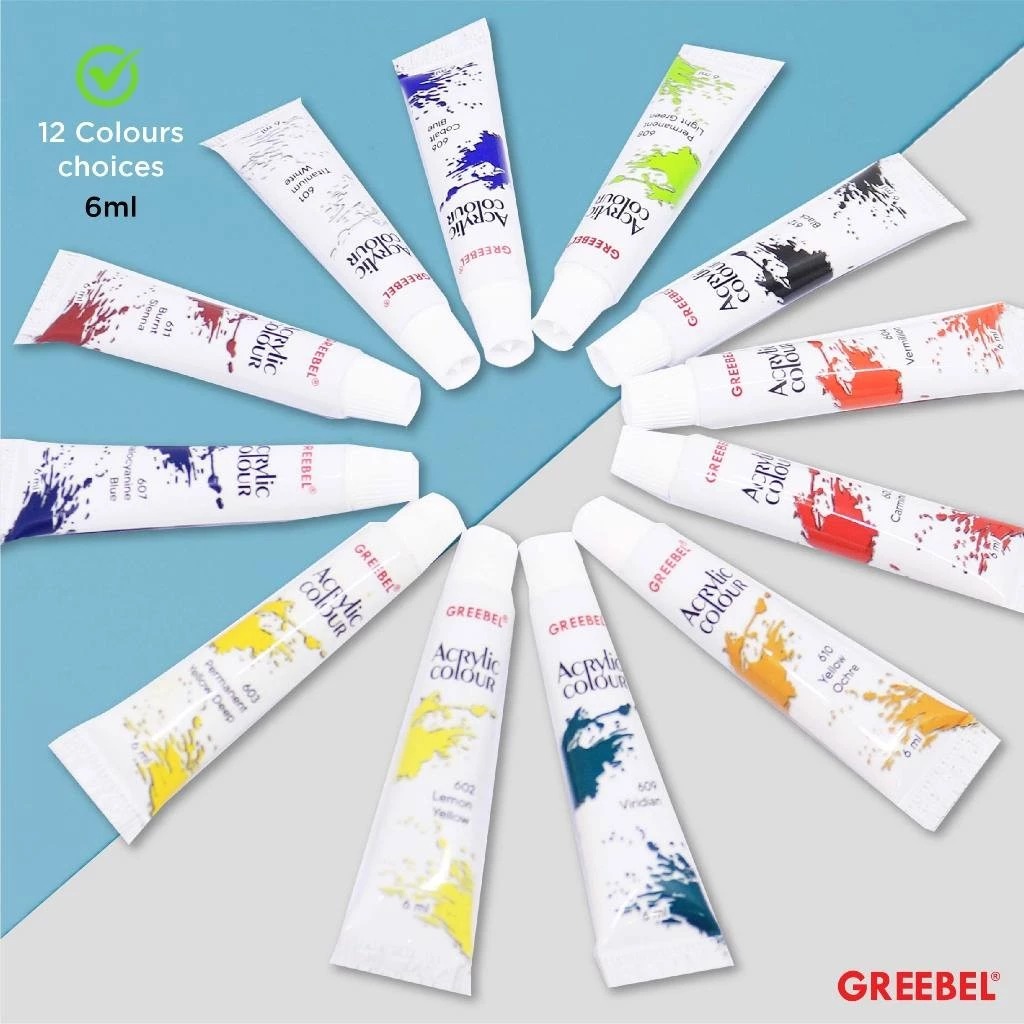 GREEBEL Acrylic Paint Colour Set - 12Cx6ml (Pilihan Warna Lengkap Cat Warna Akrilik)
