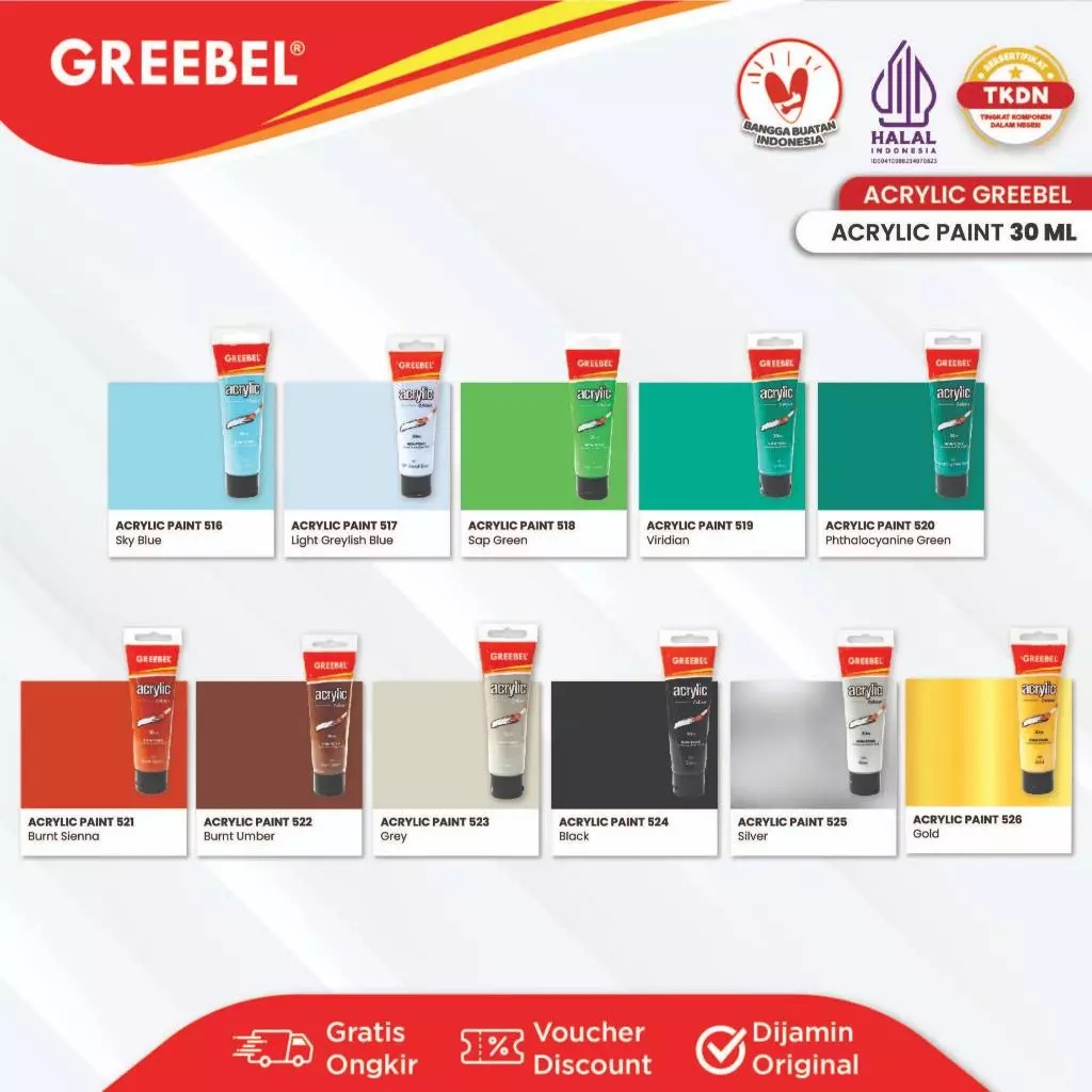 GREEBEL Acrylic Paint Colour 30ml - 514 Phthalo Blue (Cat Akrilik Single Colour)