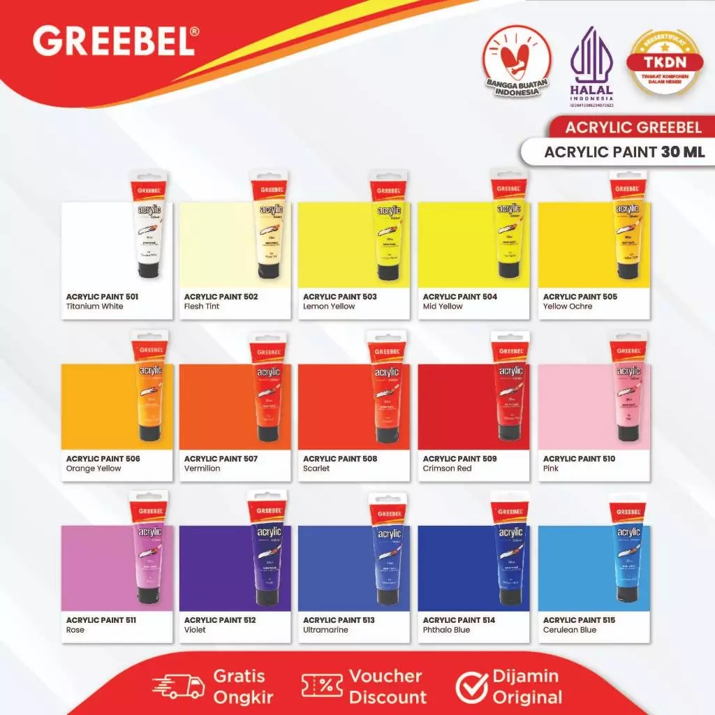 GREEBEL Acrylic Paint Colour 30ml - 515 Cerulean Blue (Cat Akrilik Single Colour)