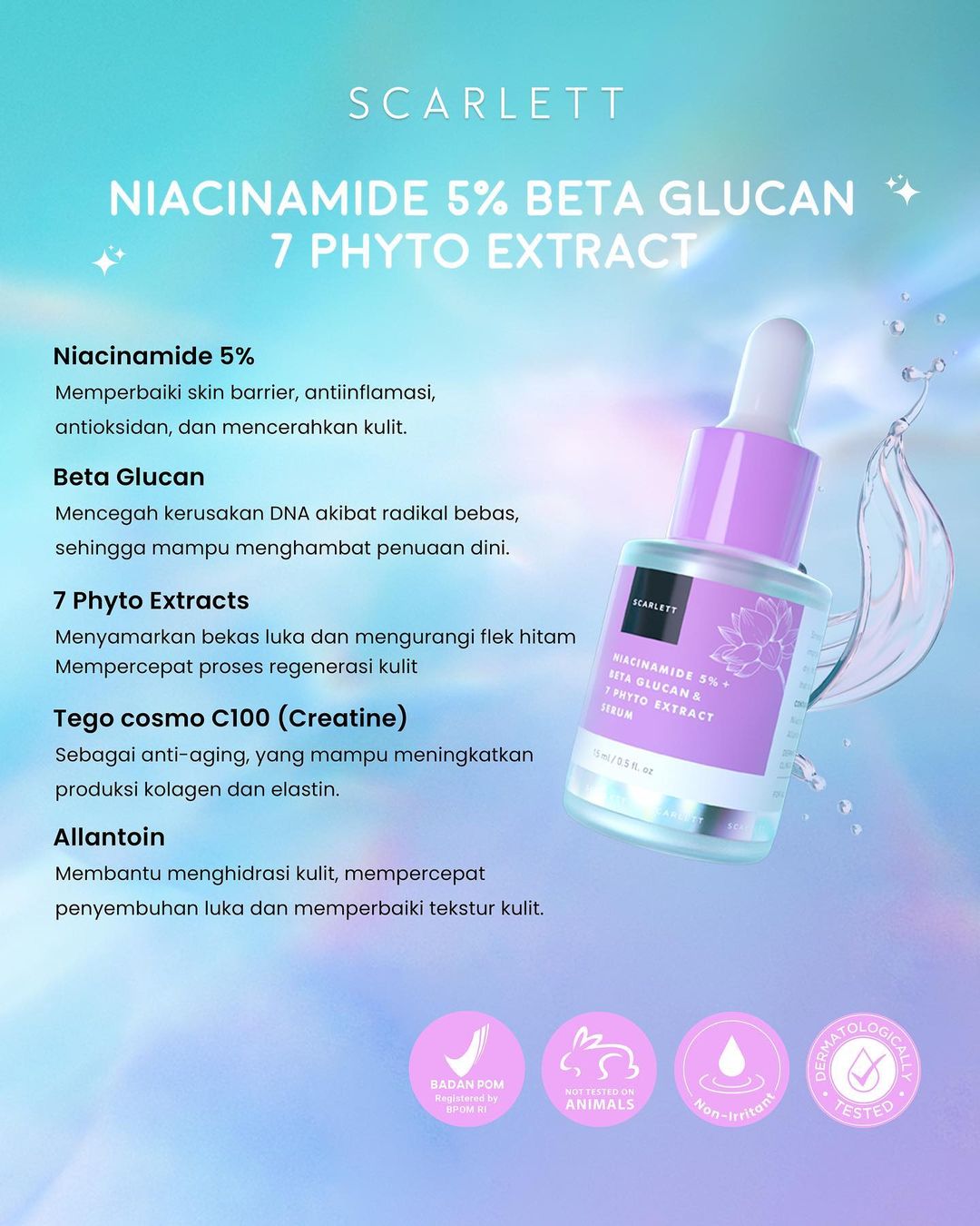 SCARLETT Face Serum 15ml - Niacinamide 5% Beta Glucan 7Phyto Extract