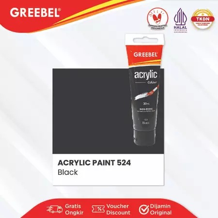 GREEBEL Acrylic Paint Colour 30ml - 524 Black (Cat Akrilik Single Colour)
