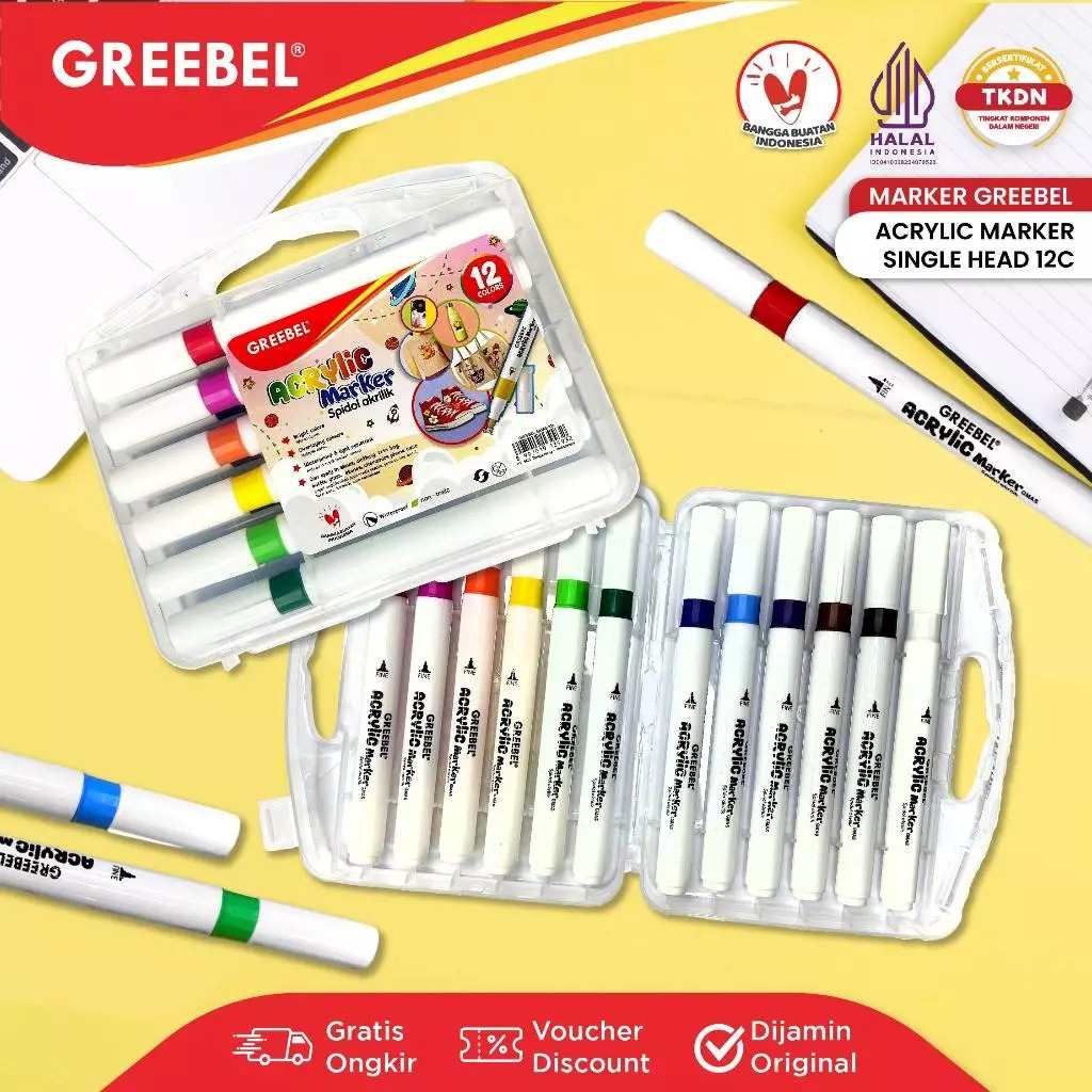 GREEBEL Acrylic Marker Single Head - 12C (Spidol Akrilik 1 Ujung Tahan Lama)