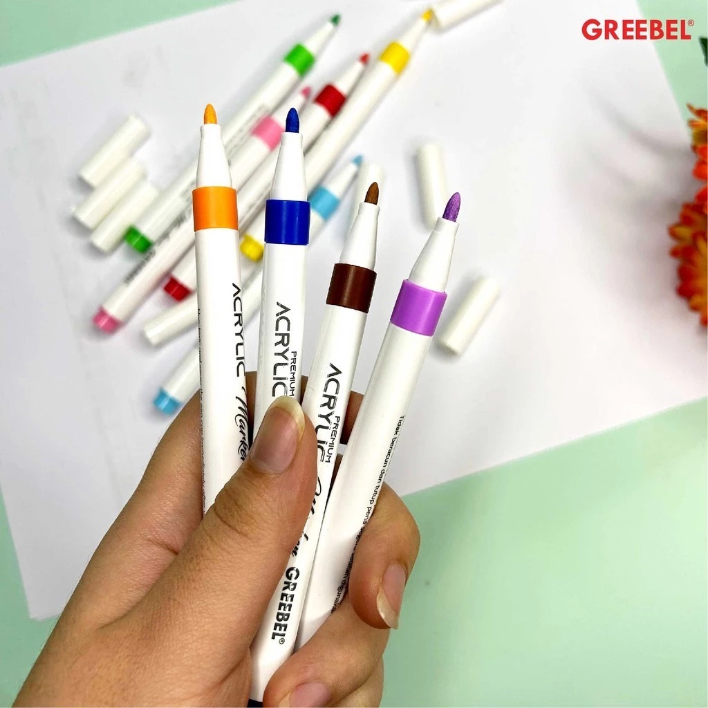 GREEBEL Premium Acrylic Marker Single Head 1 Set - 12C (Spidol Akrilik 1 Ujung Tahan Lama)