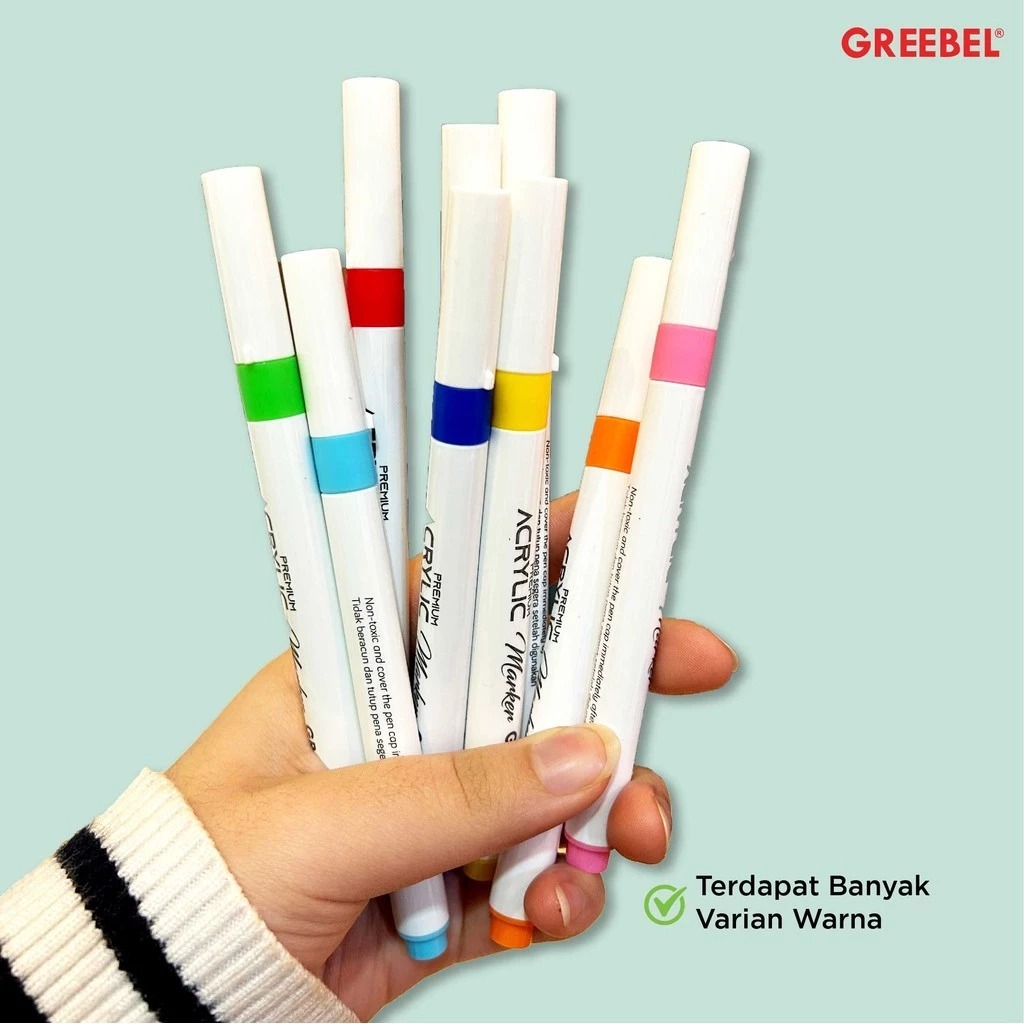 GREEBEL Premium Acrylic Marker Single Head 1 Set - 12C (Spidol Akrilik 1 Ujung Tahan Lama)