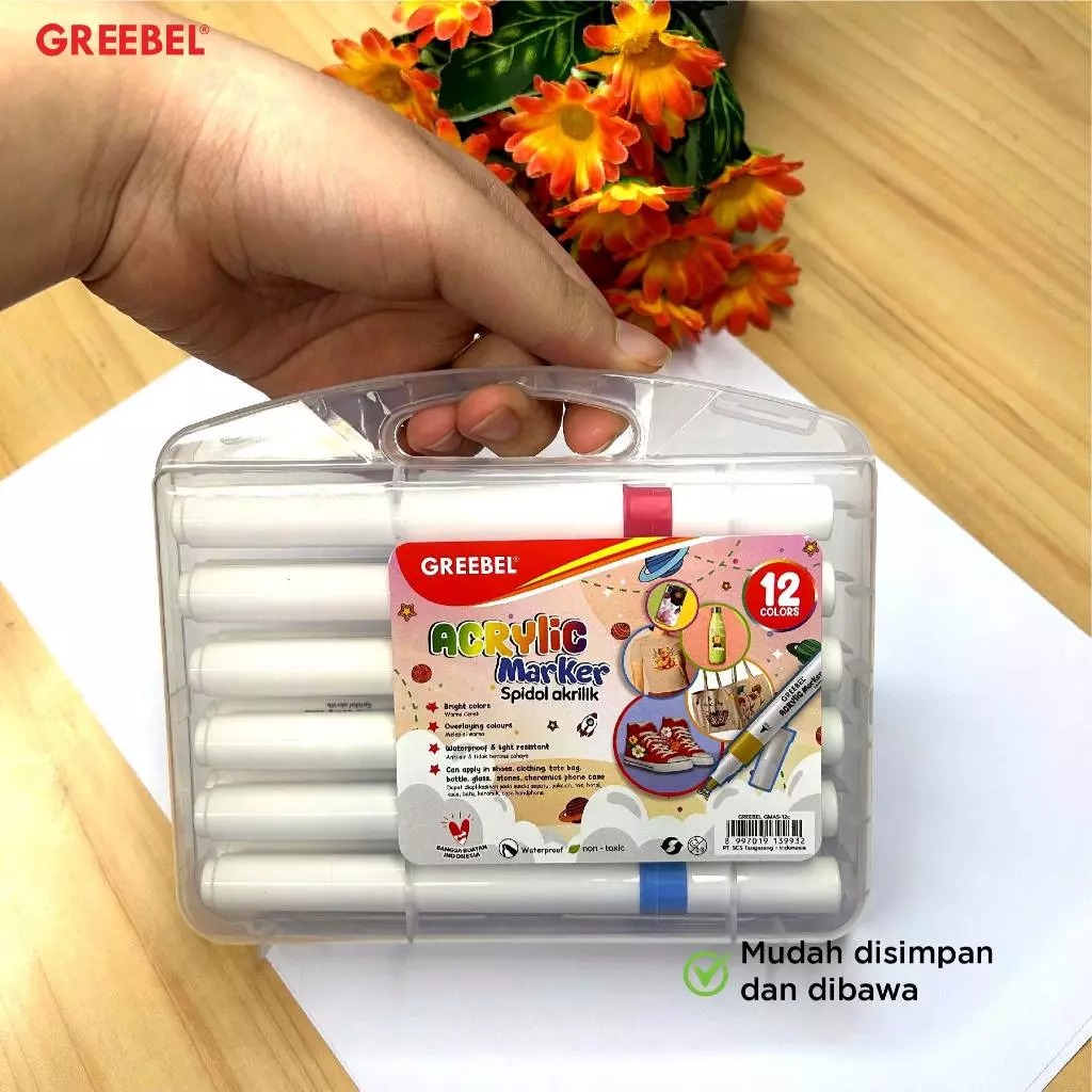 GREEBEL Acrylic Marker Single Head - 12C (Spidol Akrilik 1 Ujung Tahan Lama)