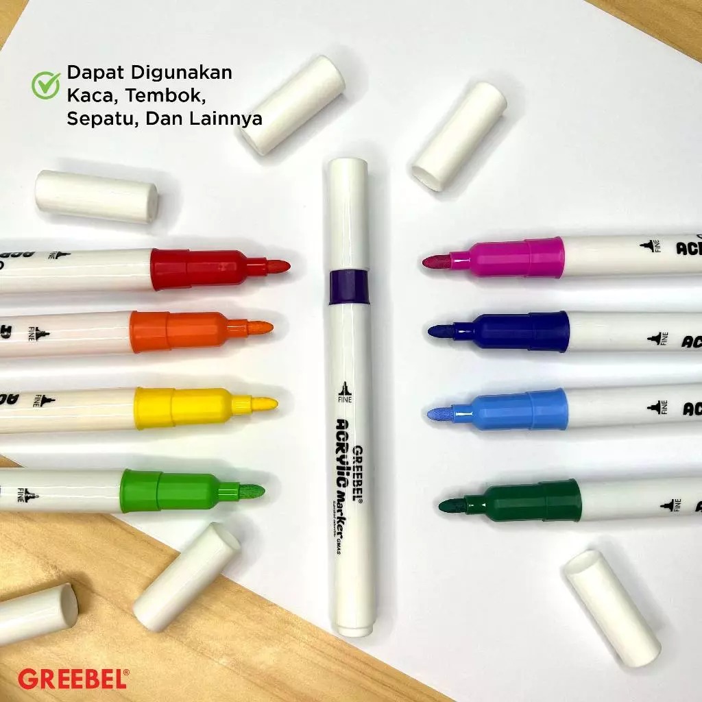 GREEBEL Acrylic Marker Single Head - 12C (Spidol Akrilik 1 Ujung Tahan Lama)